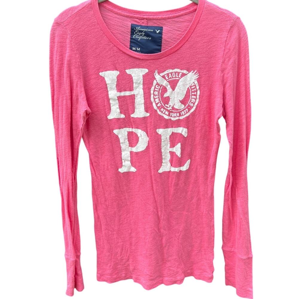 American Eagle Outfitters Y2K Vintage "hope" graphic long sleeve tee pink/white